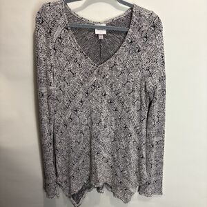 Knox Rose Top Tunic Asymmetric Extra Long Sleeve Women's XXL Black White Print